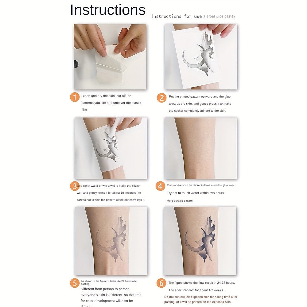4 Herbal Tattoo Stickers, Including 4 English Elements, Lasting 7-15 Days, Waterproof And Friction Resistant, Realistic Effect, Suitable for People Who Are Afraid of And Do Not Want to Tattoo
