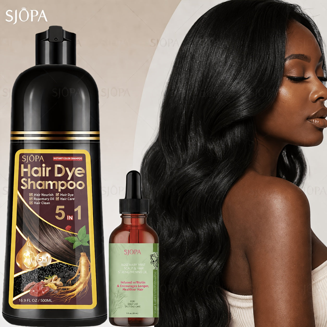Hair Dye Shampoo Kit 3-in-1 with Rosemary Hair Oil - Quick Color, Gentle & Natural Formula | 16.91oz + Oil | 12 Shades | Safe for Skin | Perfect Gift