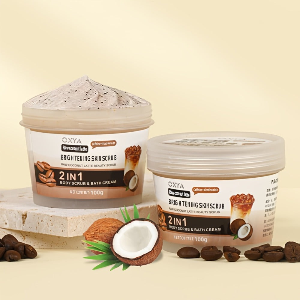 Raw Coconut Latte Scrub - Deep Moisturizing Cleansing and Exfoliating for Face & Body, Gentle Non-Irritating with Shea Butter and Coconut Oil, Suitable for All Light Beige Types, Unisex Skincare Essential