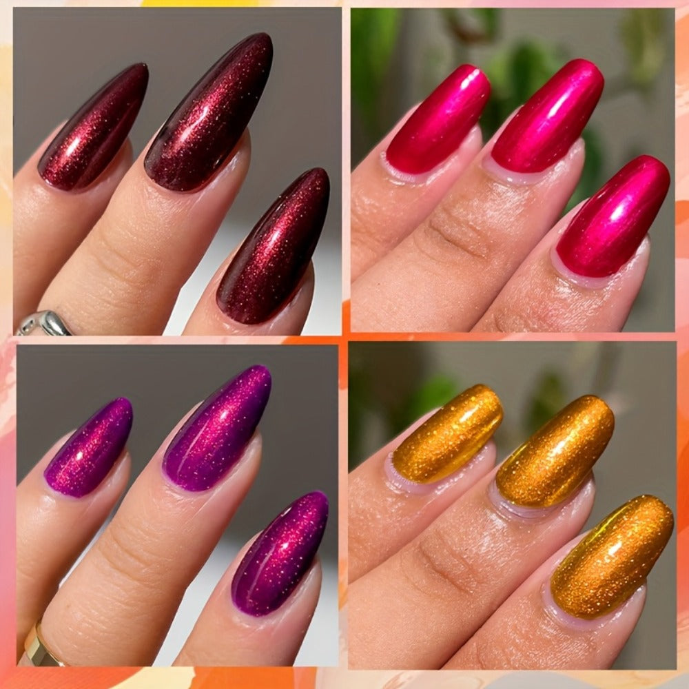 Glitter Gel Nail Polish Set 9pcs Metallic Soak-Off LED UV Sparkling Nail Art Kit — Red & Purple Shades Long-Lasting Salon & DIY Home Manicure, LILYCUTE Professional Formula (0.24oz Each)