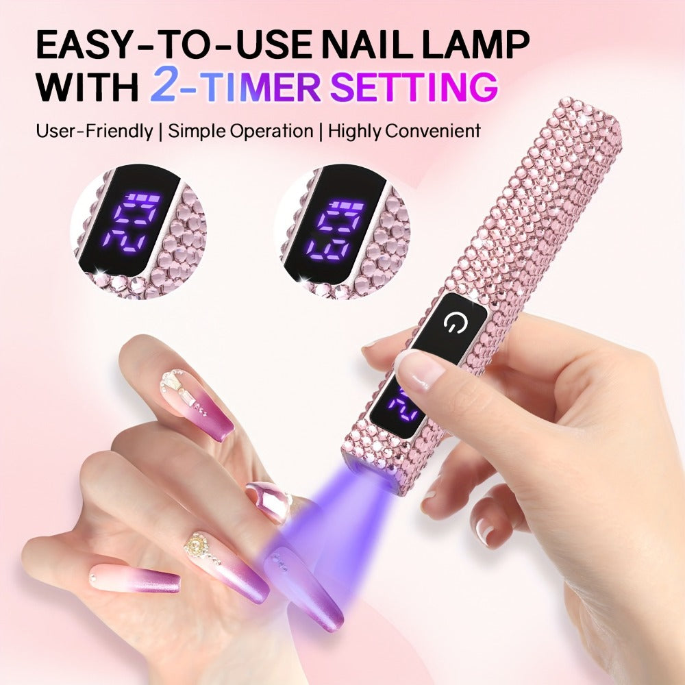 LCD Screen Handheld Nail Lamp 8X Fast Curing LED Light Visual Timer Touch Screen Gel Nail Lamp Cordless Nail Dryer, Suitable for Home Salon