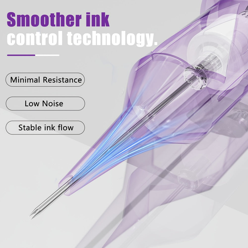 Tattoo Cartridge Needles 50pcs Mixed #12 — Lumentip RL RS RM M1 Stainless Steel, Safety Membrane, Fits All Tattoo Machines & Pens, for Artists & Beginners