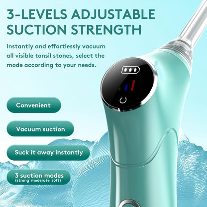 Tonsil Stone Remover Electric Vacuum Kit — Built-In LED Light, 3 Suction Modes, 5X Magnifying Mirror, Oral Irrigator for Effective Tonsil Stone Removal at Home