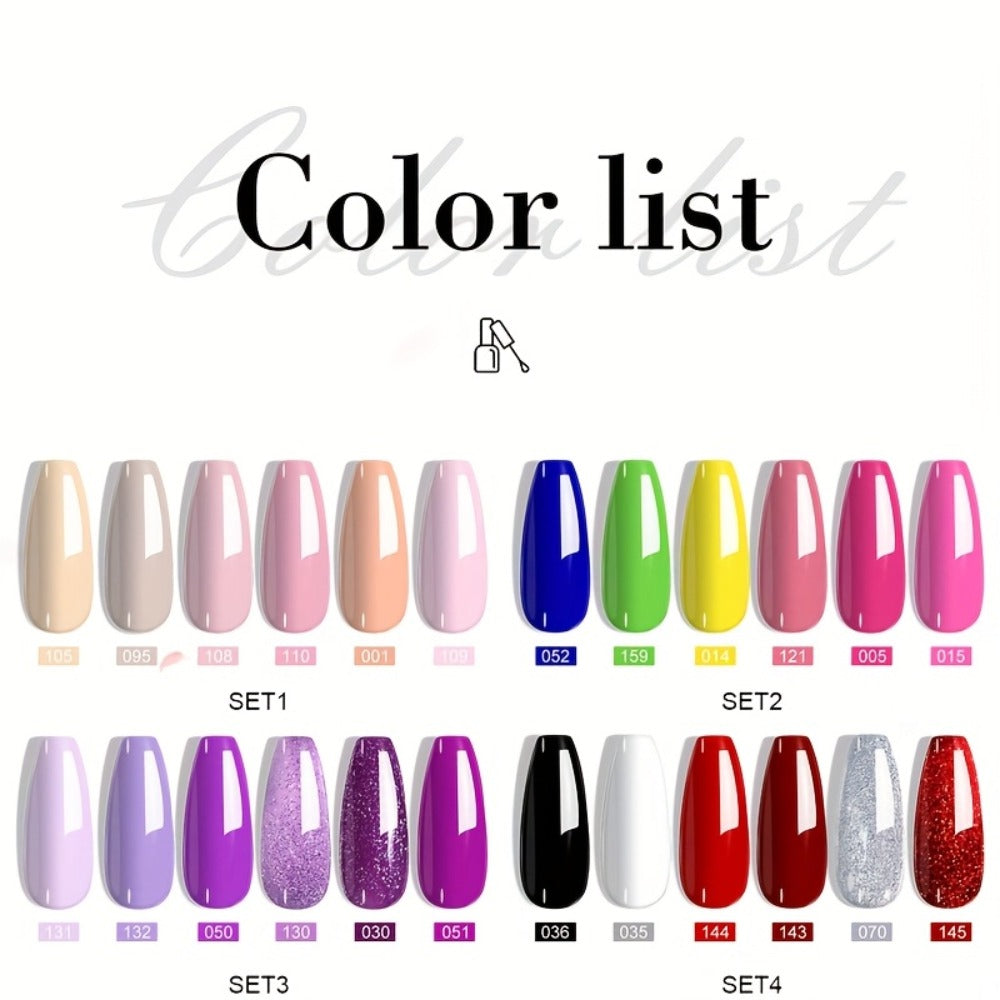 6pcs Long-Lasting Hypoallergenic Gel Nail Polish Set, Fall/Winter Glitter & Solid Colors Soak-Off Gel, for Christmas Gifting & Nail Lovers Self-Use, Toxin-Free Home DIY Nail Art Kit