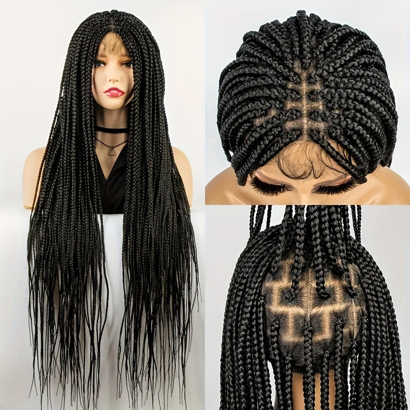 Knotless Box Braid Wig for Women — 360° HD Full Lace Synthetic Lace Front, Handmade Faux Locs, 26 & 38 Inch, Protective Style, Multiple Colors, All Ethnicities