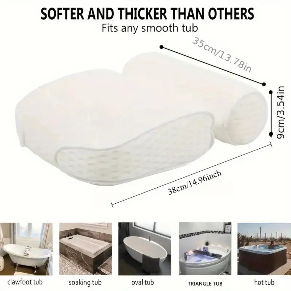Bath Pillow with Suction Cups Spa Bathtub Neck & Back Support Cushion - Non-Slip Waterproof Headrest for Tub Relaxation Home Bathroom Accessories
