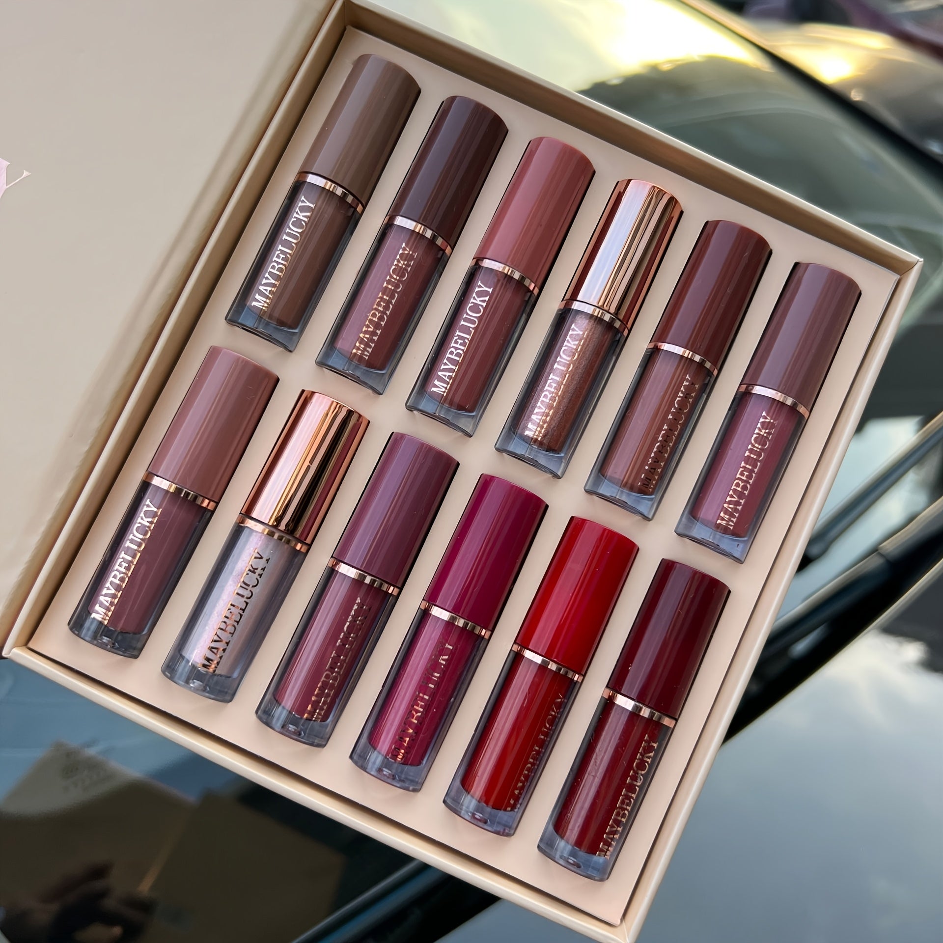 Valentine's Day Gifts 12pcs/Set Velvet Matte Liquid Lipstick Book Style Christmas Gift Long-Lasting Non-Stick Cup Not Fade Shimmer Nude Lip Gloss Christmas Gifts