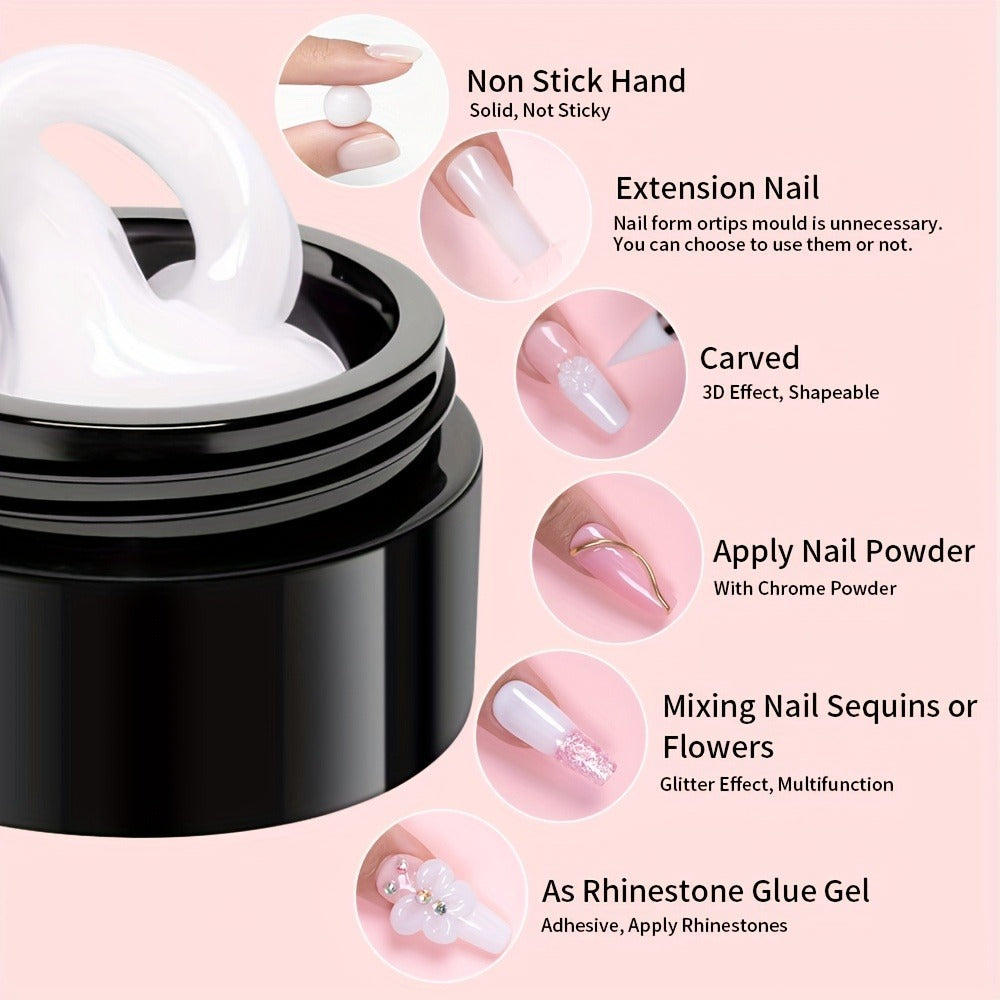 AWStorG 5pcs/Set Solid Gel Builder For Nails Starter Kit Clear Nude Nail Extension 3D Gel Nail Art Nail Glue For Acrylic Nails Rhinestone Gel Sculpture Molding Gel Hard Gel With Flower Molds Sculpting Brush