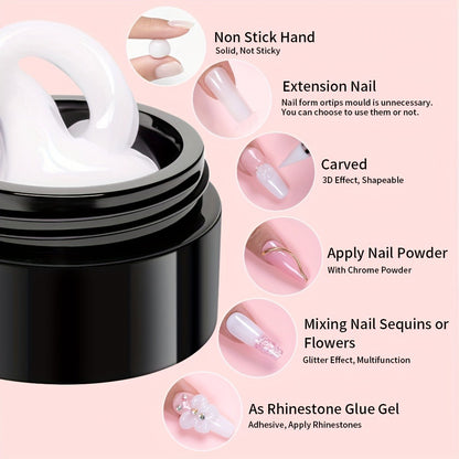 Nail Extension Gel Kit 5pcs Solid Builder Gel for Nails Clear Nude Hard Gel Nail Sculpting Set with Flower Molds Sculpting Brush 3D Nail Art Rhinestone Gel Acrylic Nail Starter Kit for Women