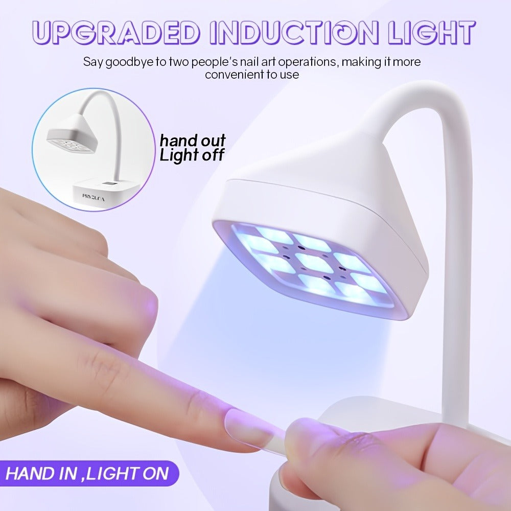 Blue Light Rechargeable Desktop Nail Lamp with Smart Sensor, 360° Adjustable & Portable, Includes 30s/60s Timer, Suitable for All Gel Nails – Salon and Home Use