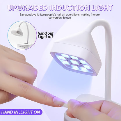 UV LED Nail Lamp Rechargeable Cordless Gel Nail Light Smart Sensor — 360° Gooseneck, LCD Display, 30s/60s Timer, Portable Type-C, Cures All Gel Nails, Salon & Home Use, White