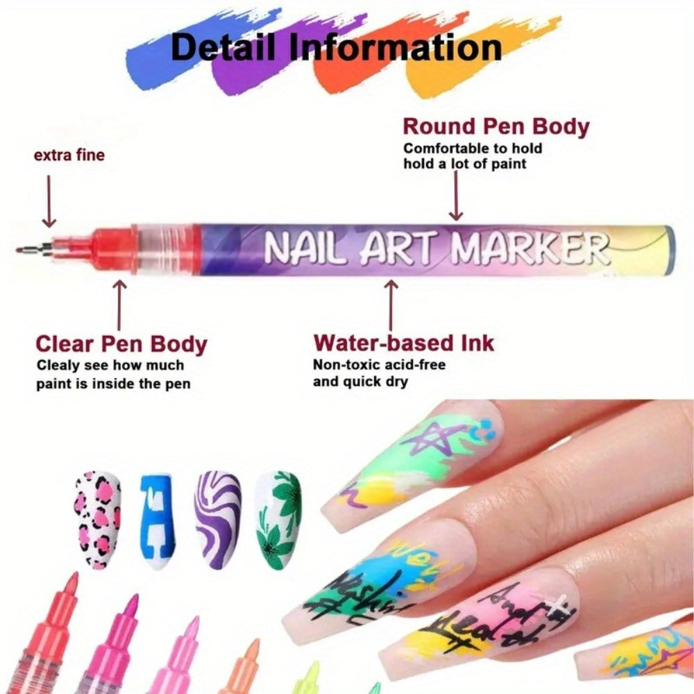 1 Set Nail Doodle Pen, 12-Color Acrylic Paint Pen, Nail Paint Quick Drying Dot Stitching Pen, Precision 3D Doodle Nail Art Pen, Nail Art Pen Set, Quick Drying, Suitable for Home And Salon, Detailed And Long-Lasting Design