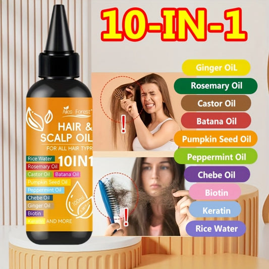 10in 1 Hair Care Oil, Containing Batana, Rosemary, Rice Water, Pumpkin Seeds, Mint, Shea Butter, Ginger, Keratin and Biotin, Moisturizing and Smooth, Suitable for All Hair Qualities, 3.38oz - Moisturizing and Smooth, Anti Manic, Herbal Essence