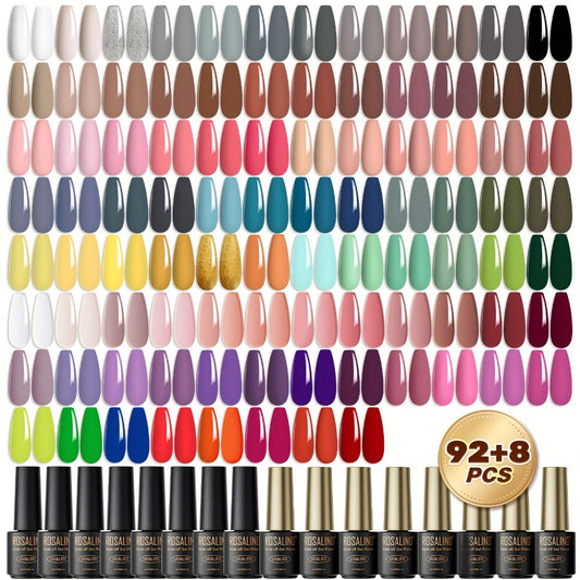 Gel Nail Polish Set 100 Pcs 92 Colors Soak Off Gel Polish Kit with Base Coat Top Coat Matte Top Coat All Season Nail Art Gel Polish for Salon & Home Use Gift
