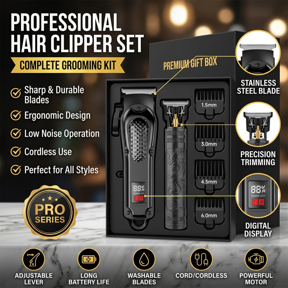 A 2pcs Men'S Grooming Set, Including an Electric Hair Clipper And a Detail Trimmer, with USB Charging And an LCD Display, Is an Ideal Gift for Fathers, Husbands, And Boyfriends on Father'S Day And Birthdays