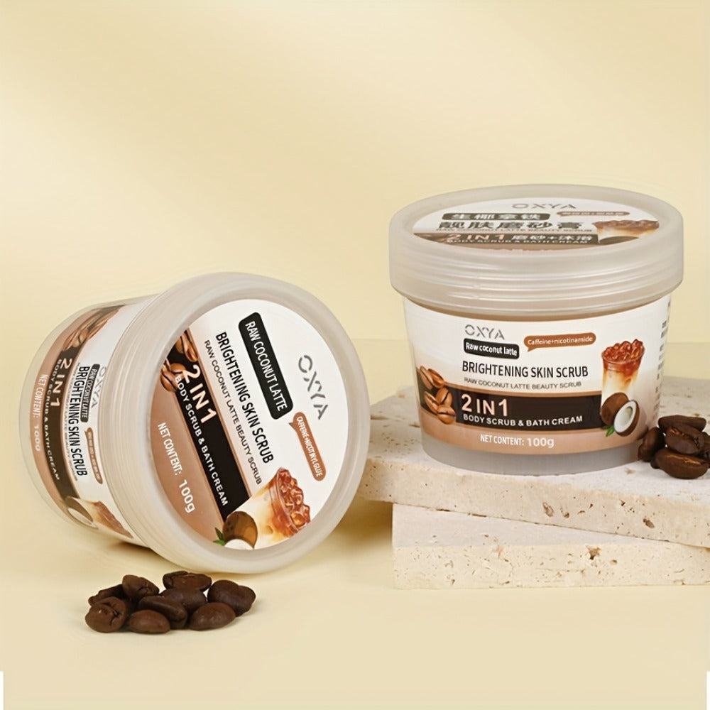 Raw Coconut Latte Scrub - Deep Moisturizing Cleansing and Exfoliating for Face & Body, Gentle Non-Irritating with Shea Butter and Coconut Oil, Suitable for All Light Beige Types, Unisex Skincare Essential