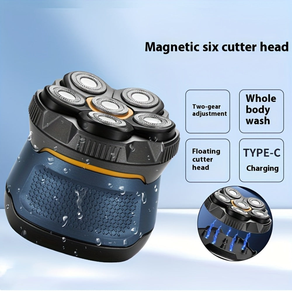 Electric Hair Clipper 6D Floating Head Self-Cut Bald Head Shaver 10W High Power 1400mAh USB-C Charging LED Display Two-Speed Travel Lock Hair Trimmer