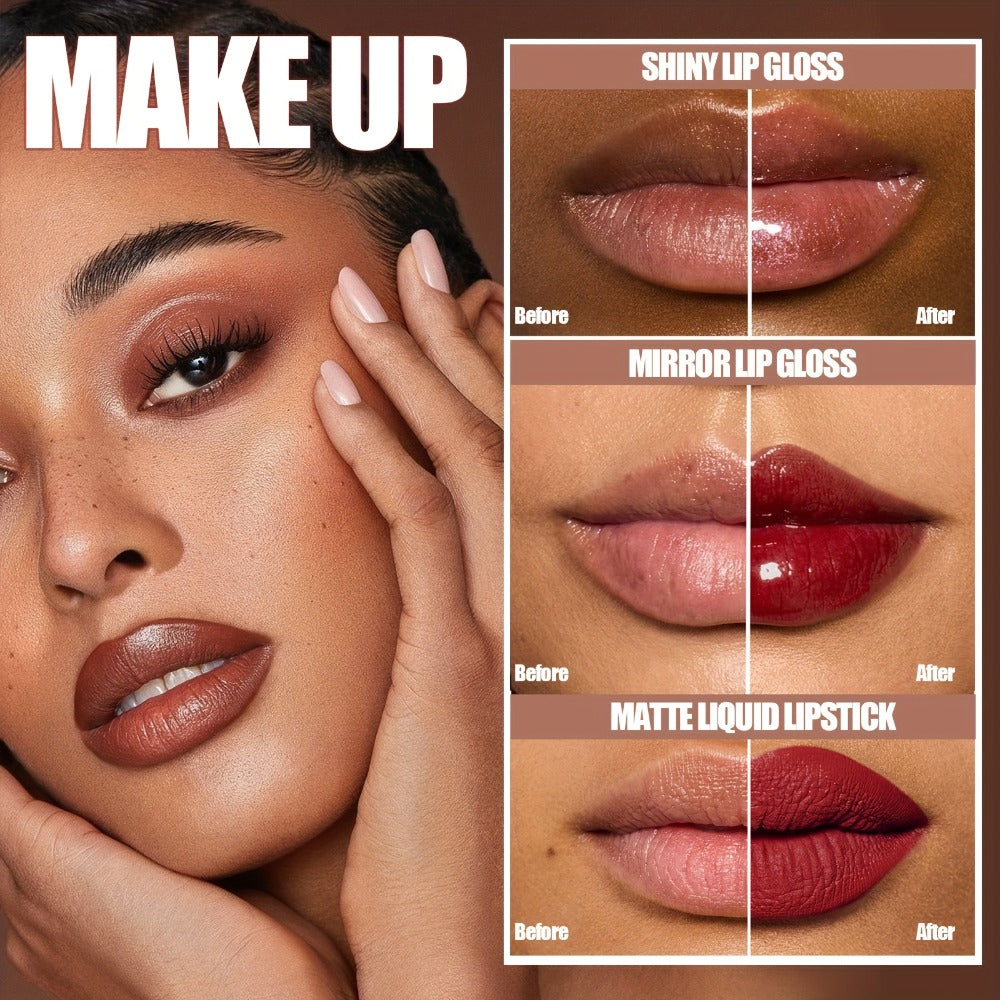 12pcs Set Of Mirror Matte Lip Gloss Set, Long-lasting Waterproof Lip Gloss, Velvet Matte Texture Lipstick, Long-lasting Beauty Solution, Perfect Gift