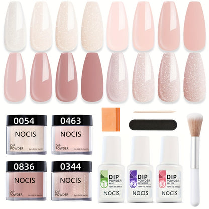 Dip Powder Nail Kit 4 Colors Glitter & Nude Shades - French Manicure Set with Base Coat Top Coat & Activator for Salon-Quality Nails at Home - Perfect Gift for Women