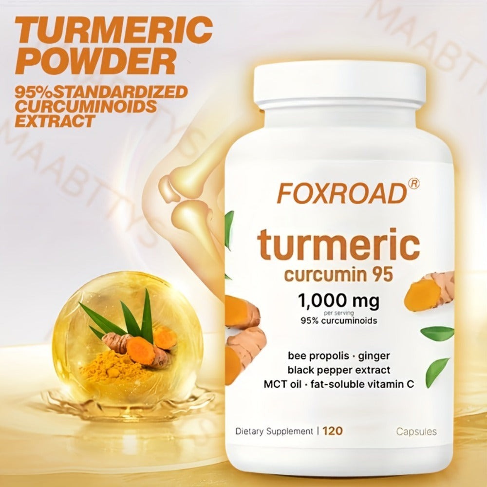 Capsules Containing Turmeric in a 6-In-1 Formula, Providing a 120-Day Supply with 120 Capsules, Featuring 95% Natural Active Curcumin, Abundant in Vitamin C And Probiotics! A Must-Have for Every Home And an Ideal Present!