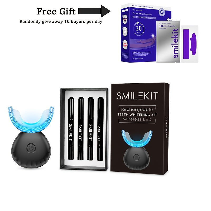 Teeth Kit, Home Use Wireless Teeth Kit with 16-Point LED Blue Lights Accelerator, Natural Stain Removal Include 4 Teeth Gel Pens Complimentary Color Card