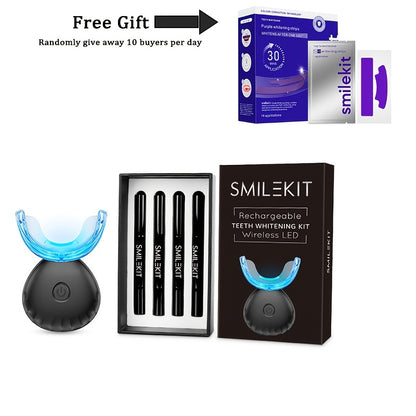 Teeth Whitening Kit with 16-Point LED Blue Light Accelerator, Wireless Home Use Whitening Device, Natural Stain Removal, 4 Whitening Gel Pens & Color Shade Guide Included