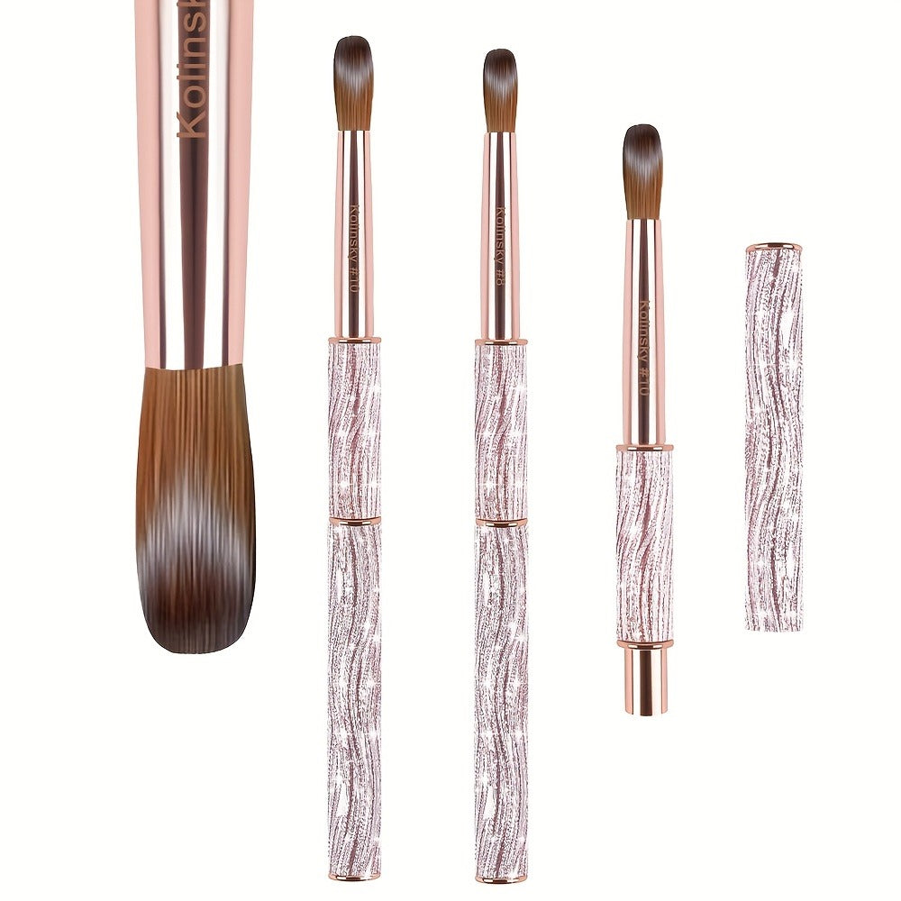 Size #8-#12 Kolinsky Acrylic Nail Brush Sparkling Pink Metal Handle Nail Art Brushes for Acrylic Application Professional Nail Extension Manicure Tool