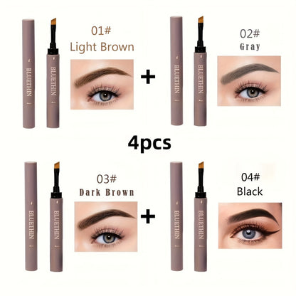 Waterproof Eyebrow Pencil Dual-Ended Smudge-Proof Long-Lasting Brow Definer with Angled Tip Flat Tip Spoolie Brush Precise Outlining Filling 2pcs 4pcs Set