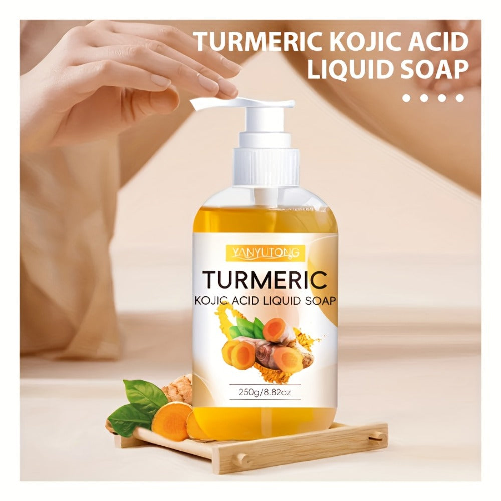 Turmeric Kojic Acid Body Wash 250g - Deep Cleansing Brightening Liquid Soap with Rich Foam & Long Lasting Fragrance - Moisturizing Shower Gel for All Skin Types, Mild & Non-Irritating