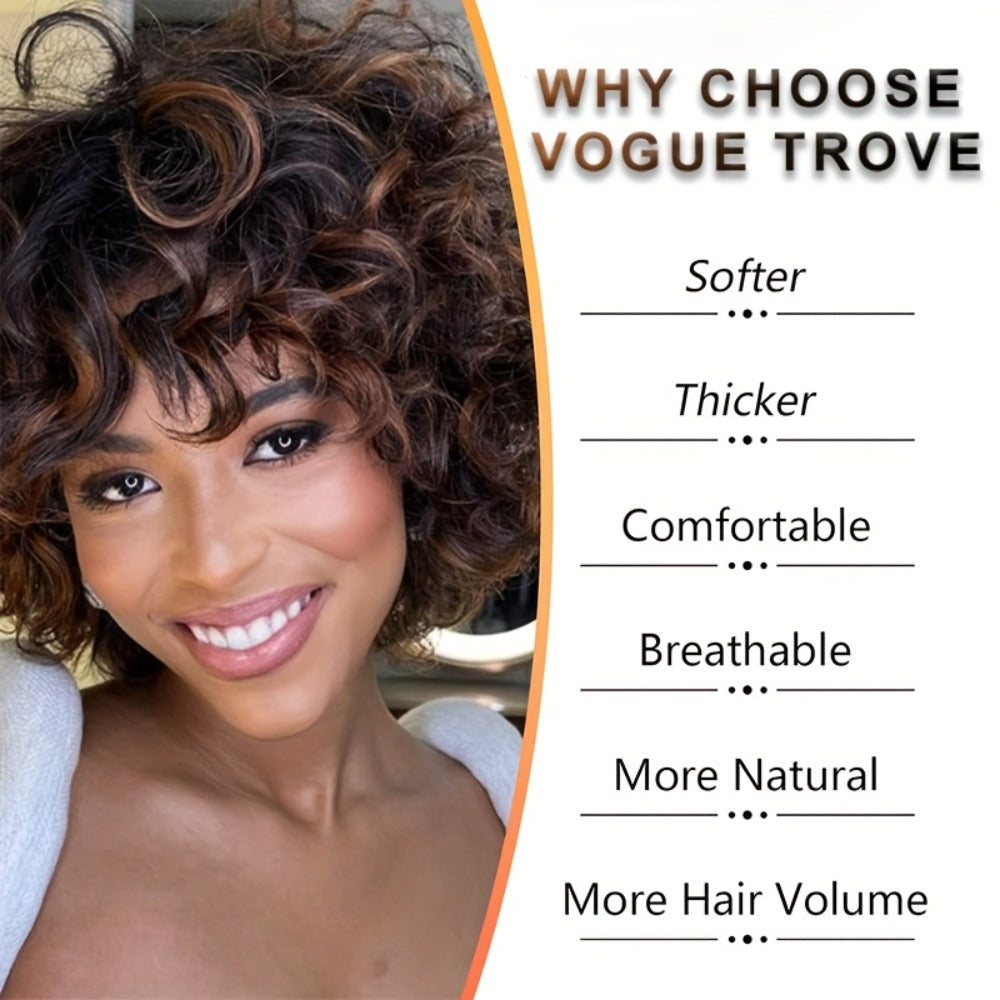 Kinky Curly Afro Wig with Bangs 14 Inch Synthetic Hair Wig for Black Women Ombre 2 Tone Black Brown Golden Natural Volume Daily Wear Hair Replacement Wig