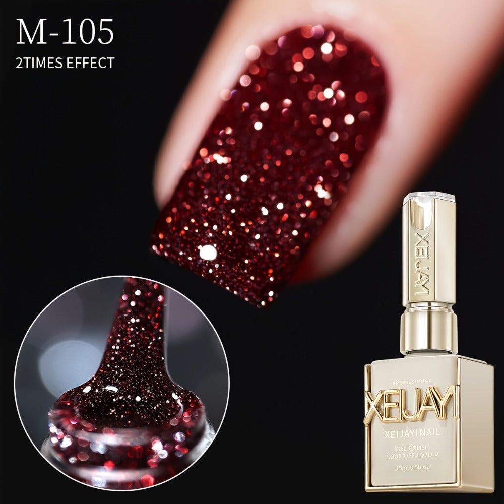 Glitter Gel Nail Polish Set 5 Colors - Broken Stone Sparkling Semi Permanent Soak Off UV LED Nail Gel 0.51oz Each - Long Lasting Glittery Nail Art Polish for Salon & DIY Home Use