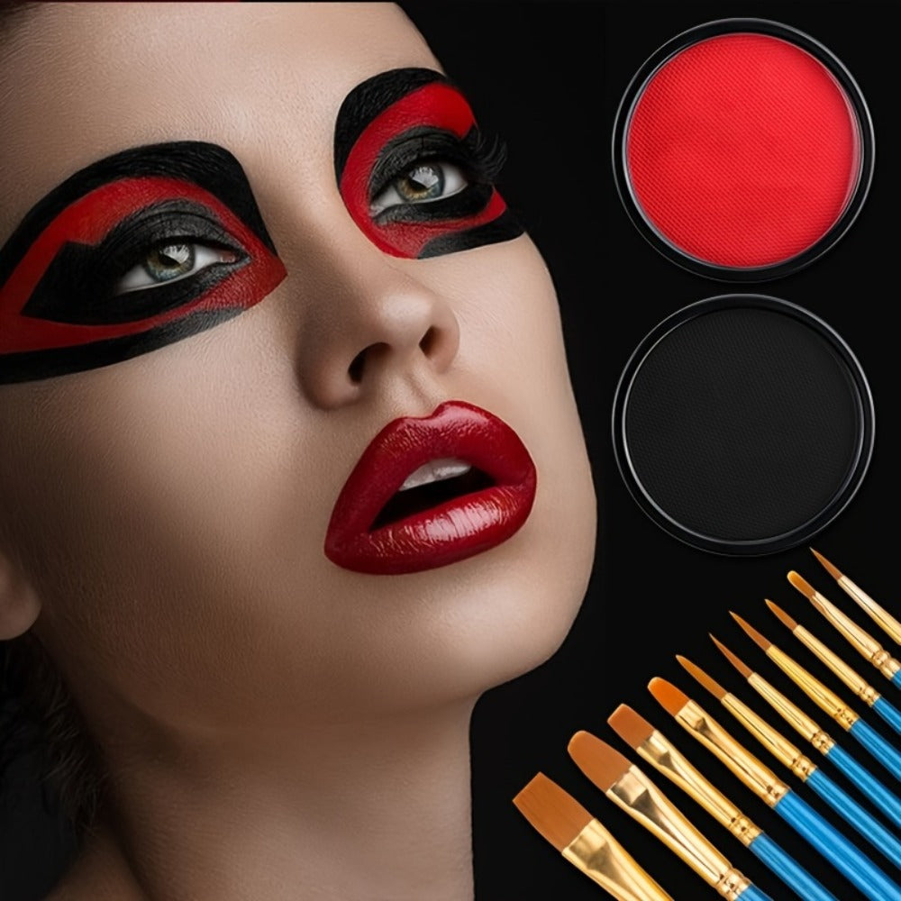 Water Based Face Paint Kit, Black & White Water Activated Face Body Painting Makeup Palette Cosplay Halloween Paint Palette with 10 Brushes