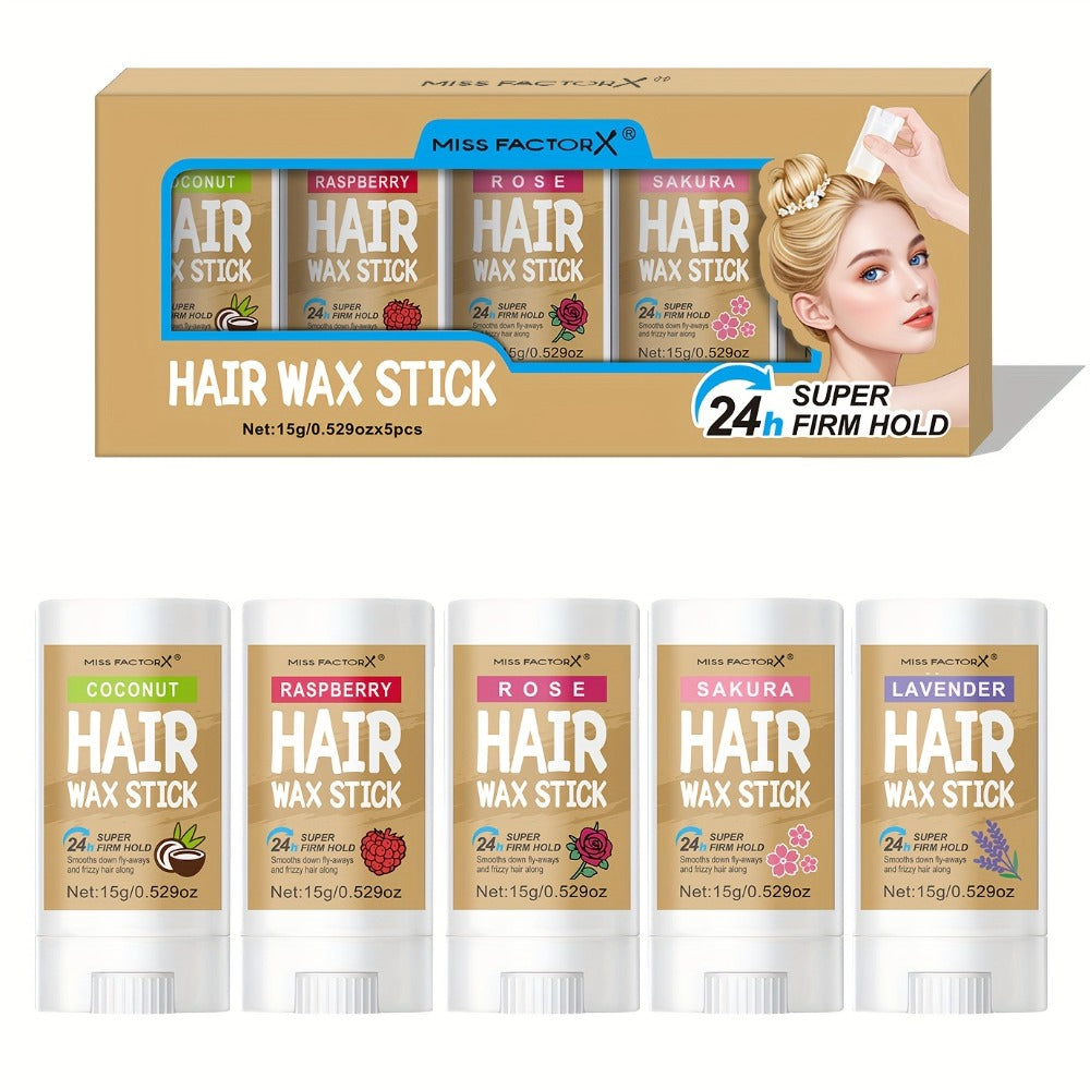 Hair Wax Stick – 5-Pack Fragrance-Free Styling Wax with Jojoba Oil for All Hair Types, Strong Hold, Natural Finish, Travel-Friendly Hair Wax Sticks