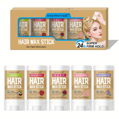 Hair Wax Stick – 5-Pack Fragrance-Free Styling Wax with Jojoba Oil for All Hair Types, Strong Hold, Natural Finish, Travel-Friendly Hair Wax Sticks