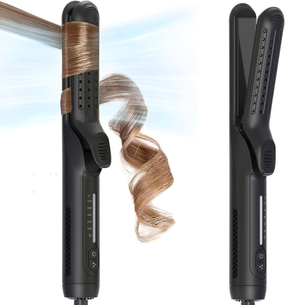 2-In-1 Airflow Curling Iron for Lasting Curls - 360° Airflow Styler Ceramic Flat Iron Hair Straightener And Curler, Anti-Scald Curling Wand, 360° Cool Air, 5 Temps Adjustable for Long Short Hair