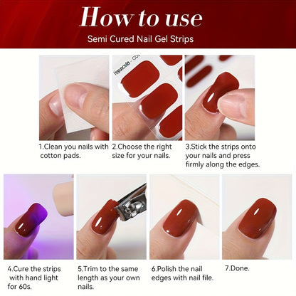 Semi Cured Gel Nail Strips Kit — 20 Strips with Handheld LED Nail Lamp, Gel Nail Stickers Wraps for DIY Nail Art Manicure at Home, Glitter Flower Designs, Easy Apply & Long-Lasting Gel Polish Effect