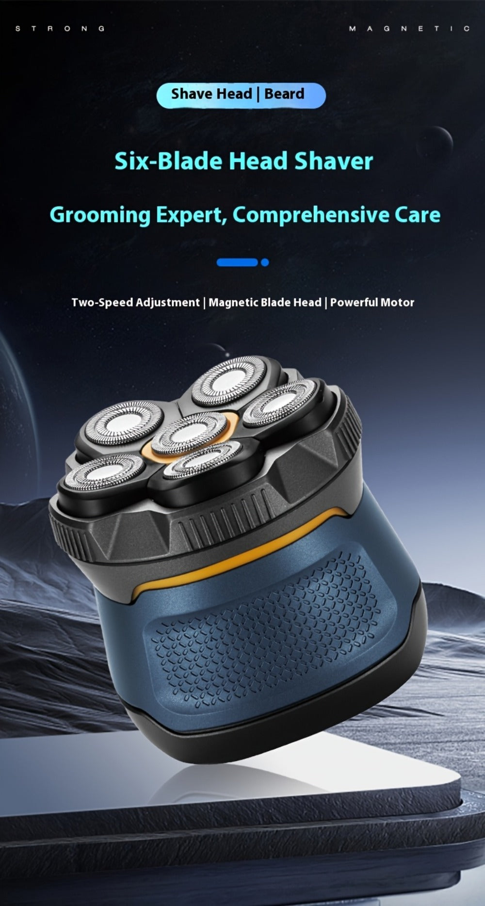 10W High Power 6D Floating Six-Head Bald Head Electric Hair Clipper | Self-Assist Hair Trimming Artifact With Large Capacity Lithium Battery Type-C Charging 1400Mah, Two-Speed Adjustment, Travel Lock, Led Smart Digital Display