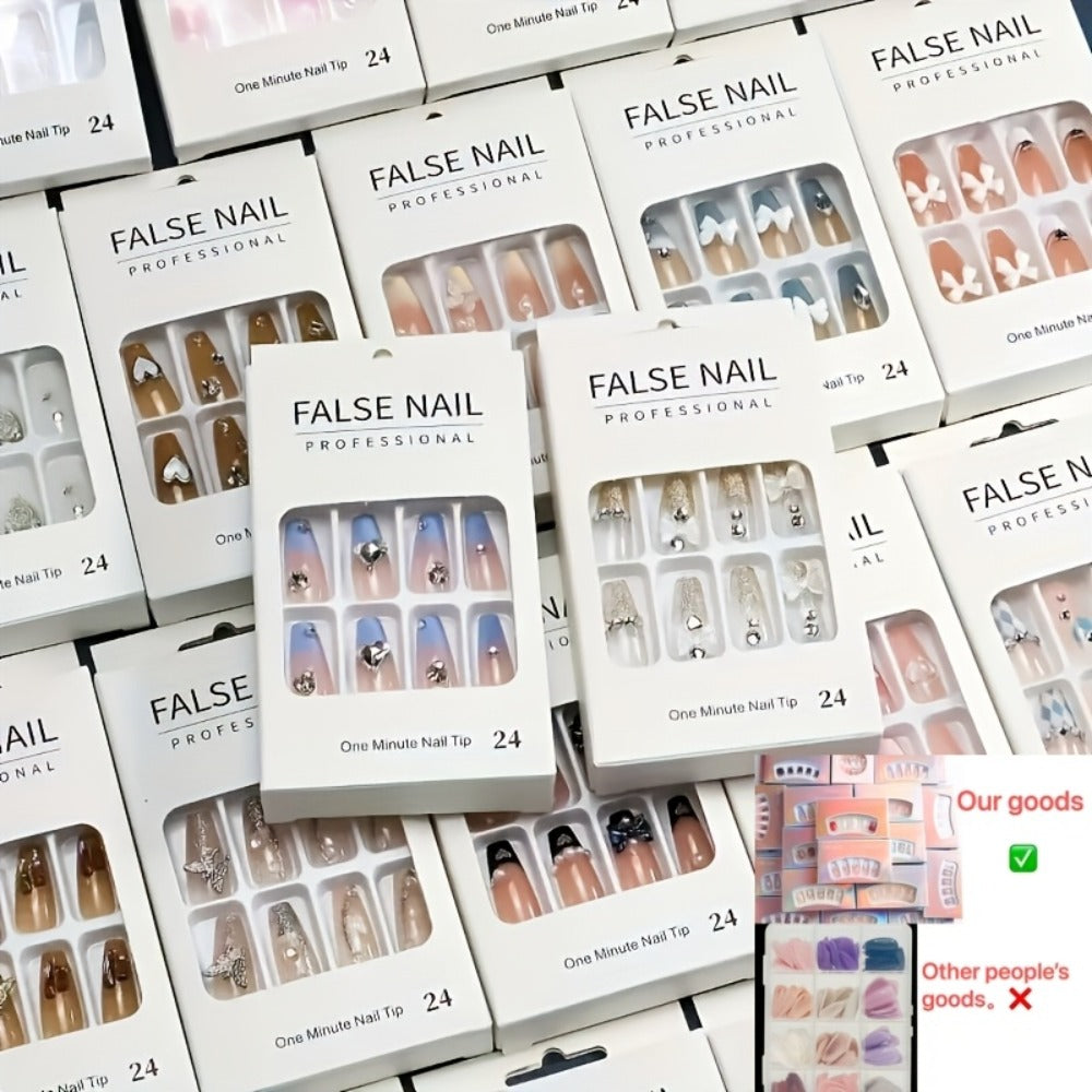 288pcs Mixed Color Square Patch Nails Set, Elegant White French Stripes, Brown, Blue, And Purple Gradient Glitter Design, Reusable Fake Nails for Fashion Manicures, Perfect for Valentine's Day, Easter, Christmas