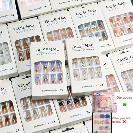 288pcs Mixed Color Square Patch Nails Set, Elegant White French Stripes, Brown, Blue, And Purple Gradient Glitter Design, Reusable Fake Nails for Fashion Manicures, Perfect for Valentine's Day, Easter, Christmas