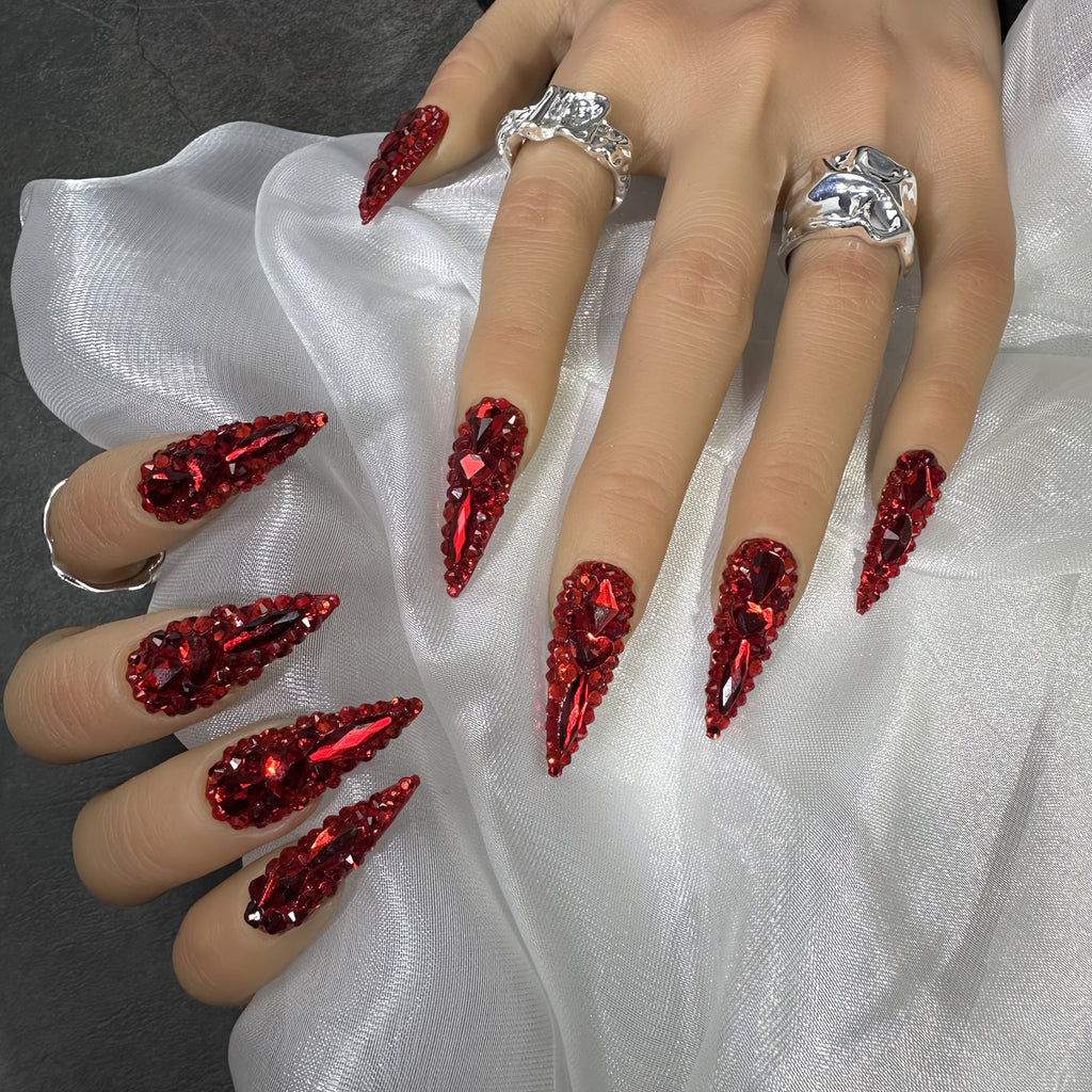 New Spring and Summer Y2K Big Red National Luck Luxury Glass Glitter Model for Wedding Party Gifts, LONnailssy 10pcs1. 3inch Long Water Drop