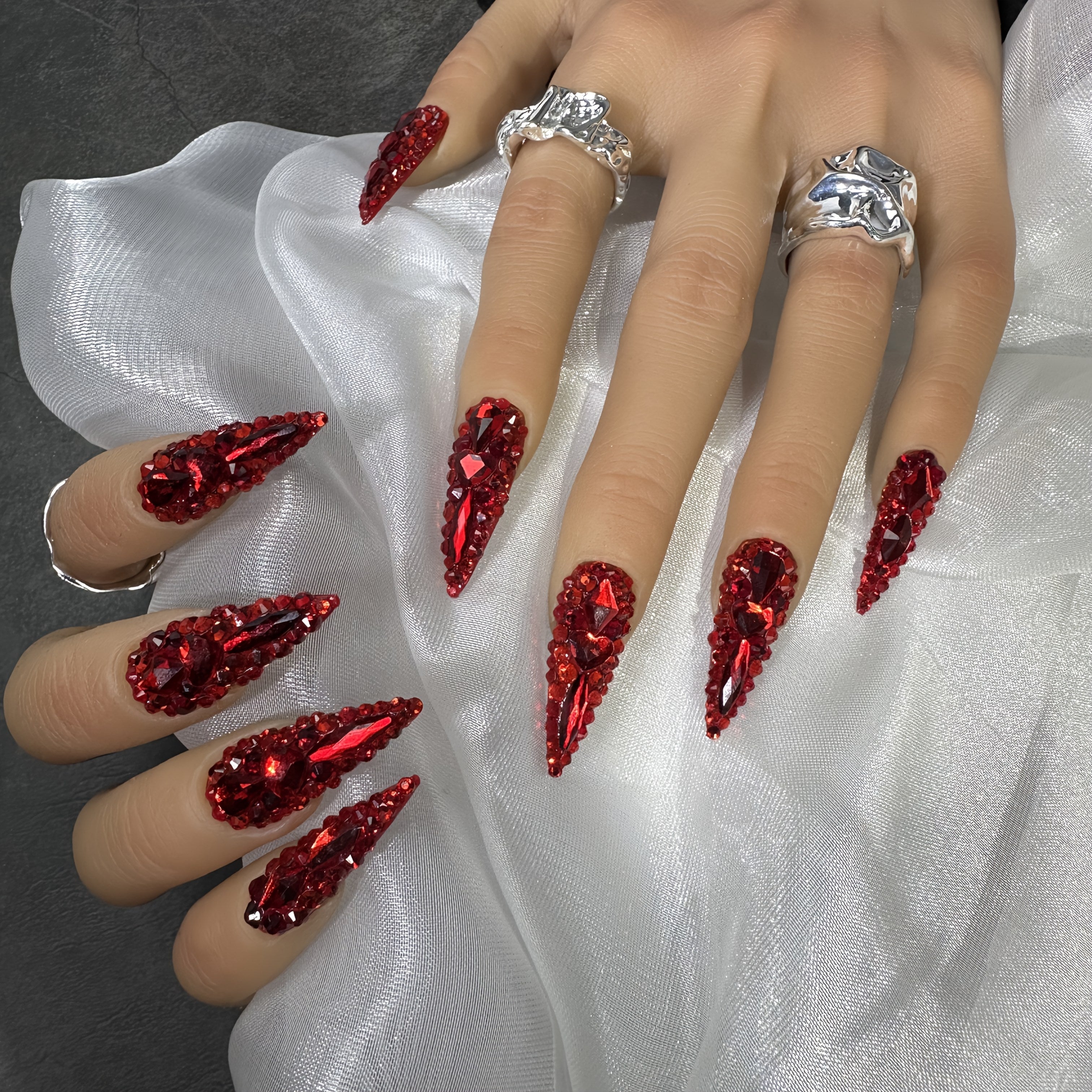 New Spring and Summer Y2K Big Red National Luck Luxury Glass Glitter Model for Wedding Party Gifts, LONnailssy 10pcs1. 3inch Long Water Drop