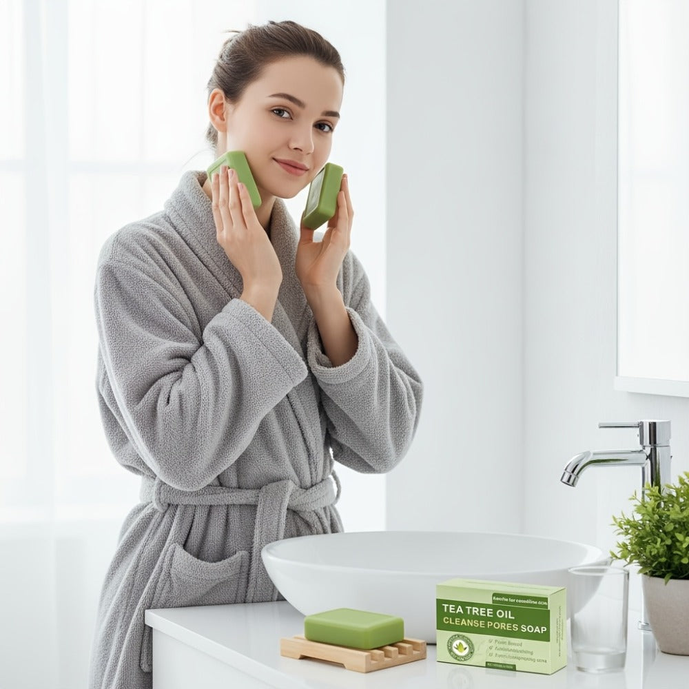 3pcs Tea Tree Plant Essence Handmade Soap, Cleanses The Skin With A Strong Fragrance.