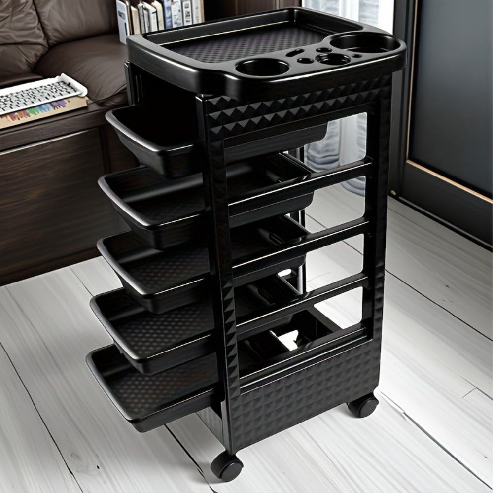 Salon Trolley with 5 Drawers and 4 Wheels, Stylist Trolley, Beauty Storage Rack, Suitable for Hairdressers and Barbers