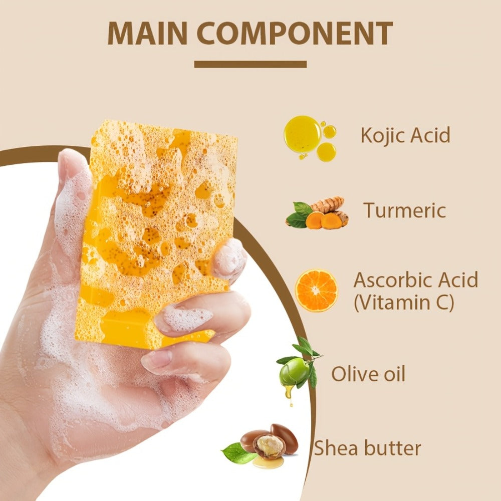 6/12pcs Turmeric Soap Set with Lemon, Turmeric Cleansing Soap, Body Soap, Handmade, Alcohol-Free, Great for Facial And Body Cleansing, Exfoliating Bath Soap, with Two Lathering Screens, Oil Control