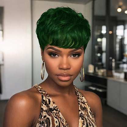 Short Body Wave Synthetic Wig with Bangs – Rose Net Cap Colorful Fashion Wig for Women, Available in Orange, Purple, Wine Red, Green, Blue & Brown, Lightweight Daily Wear, 6 Inch