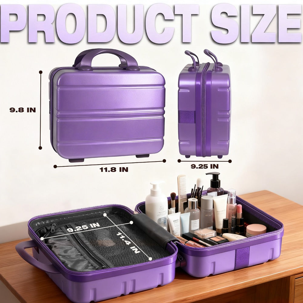 Makeup Travel Case Hard Shell Portable Cosmetic Bag Suitcase Waterproof Pressure-Proof with Elastic Band Small Carry-On Case for Women Travel Camping Gym 30x25x15cm