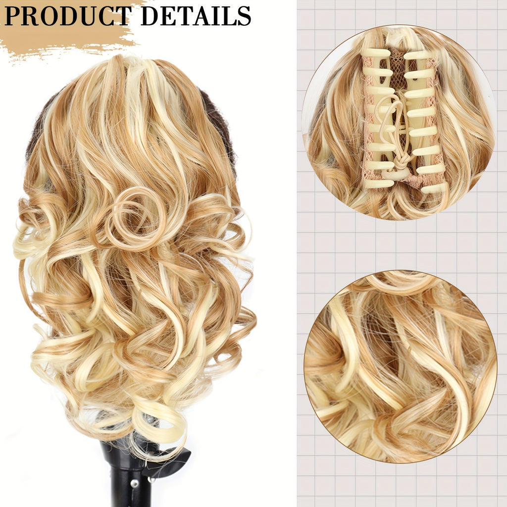 Chic 8-Inch Claw Clip Ponytail Extension - Heat Resistant Synthetic Hair for Women, Perfect for Casual Attire & Halloween