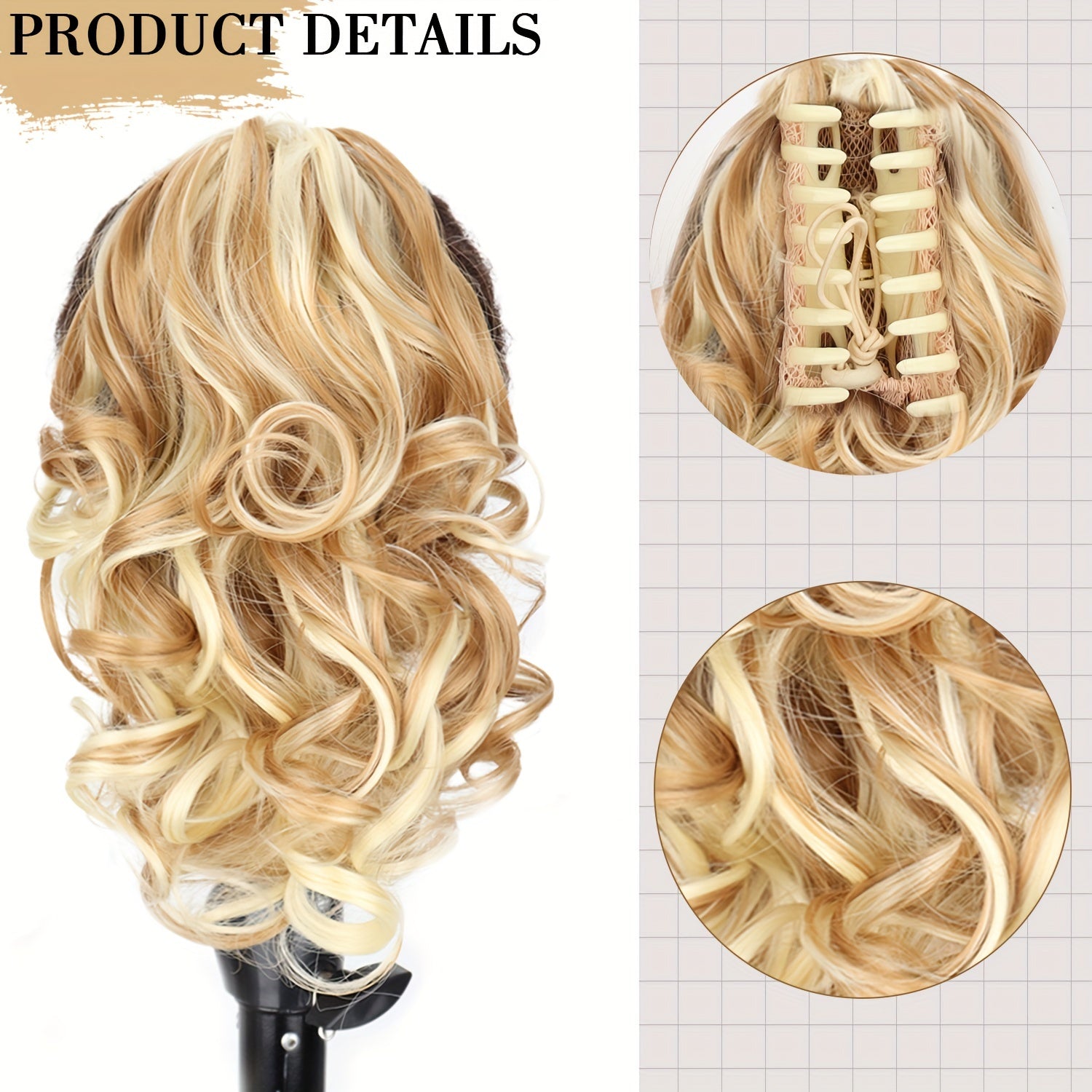 Chic 8-Inch Claw Clip Ponytail Extension - Heat Resistant Synthetic Hair for Women, Perfect for Casual Attire & Halloween