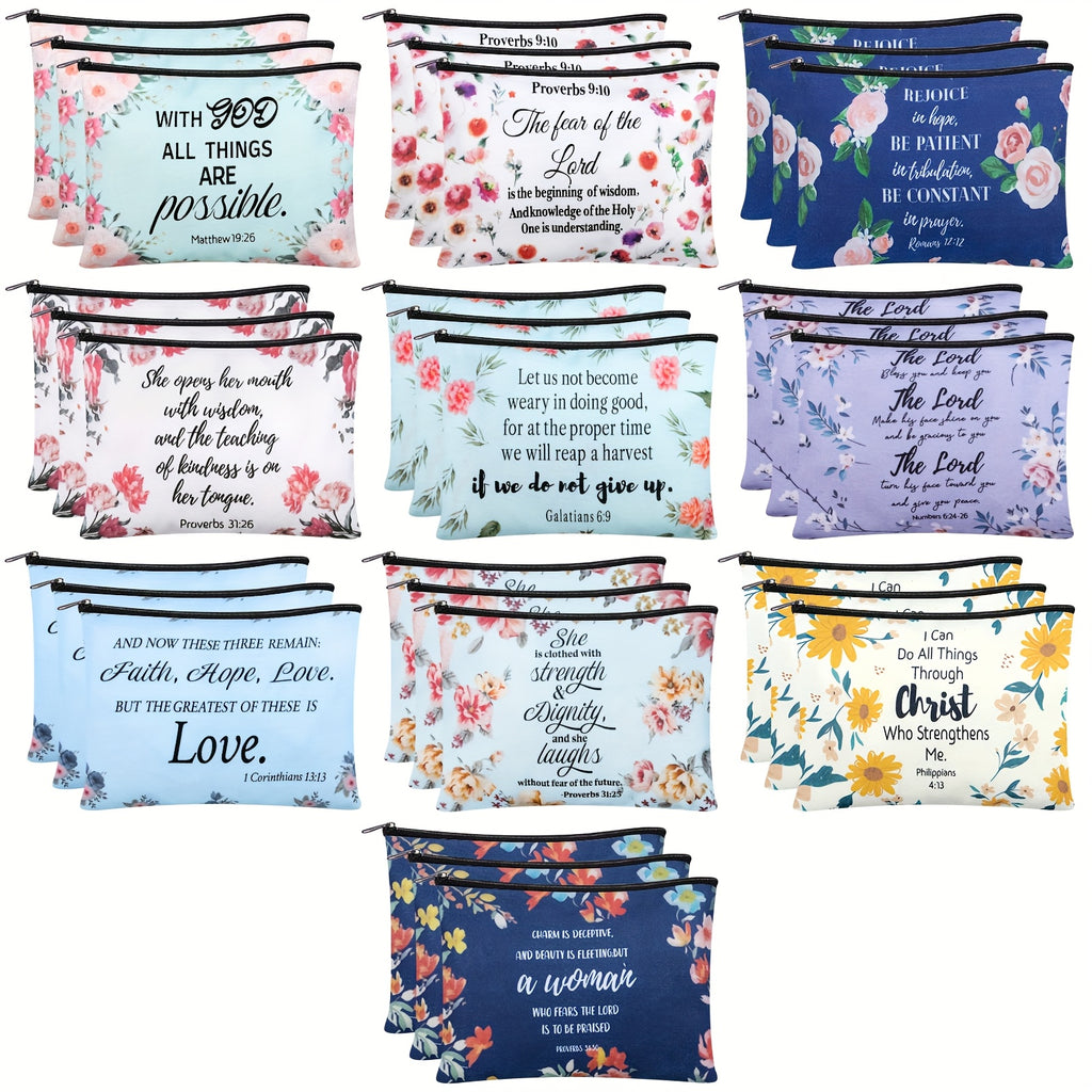 Set of 30 Christian-Themed Cosmetic Bags Featuring Bible Verses, Perfect for Religious Gifts. These Inspirational Scripture Pencil Pouches Come with Zippers, Ideal for Travel And As Church Favors for Women