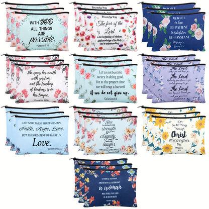Bible Verse Makeup Bag Bulk 30 Pcs Christian Cosmetic Bags with Zipper Inspirational Scripture Pouches Religious Gift for Women Church Favors Travel Pencil Bag